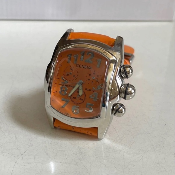 COPY - COPY - MEN'S ORANGE/SILVER LEATHER BAND FASHION WATCH - Picture 1 of 4